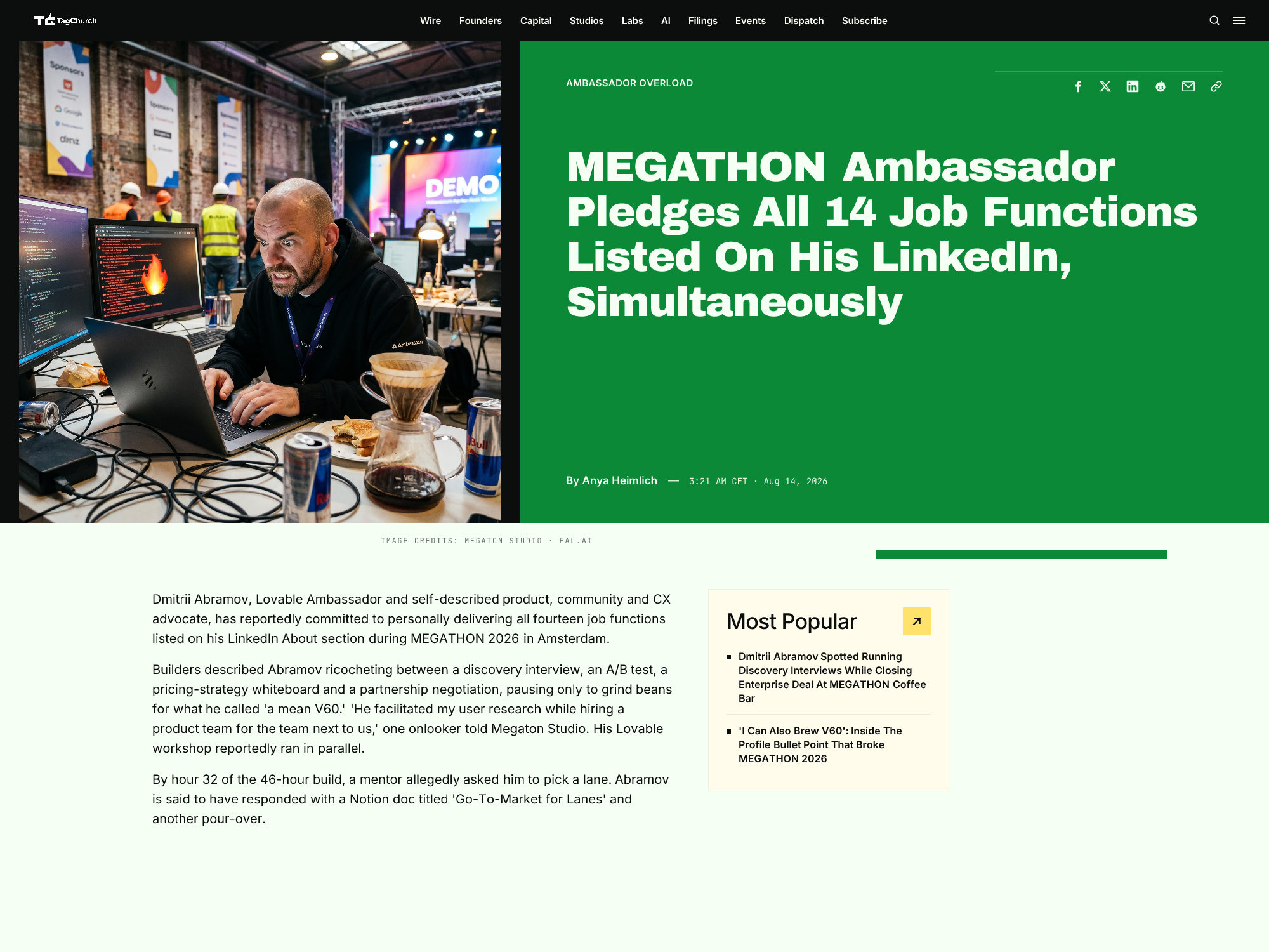 MEGATHON Ambassador Pledges All 14 Job Functions Listed On His LinkedIn, Simultaneously