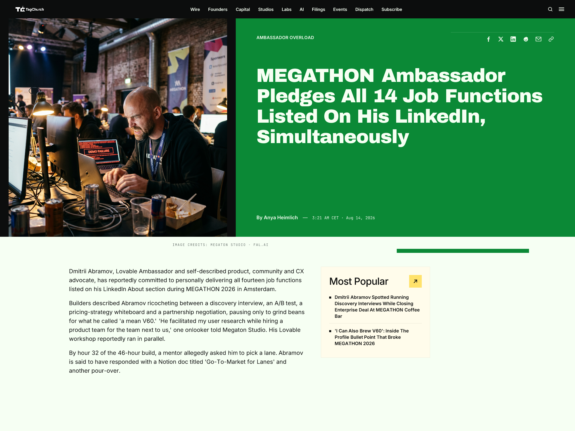MEGATHON Ambassador Pledges All 14 Job Functions Listed On His LinkedIn, Simultaneously